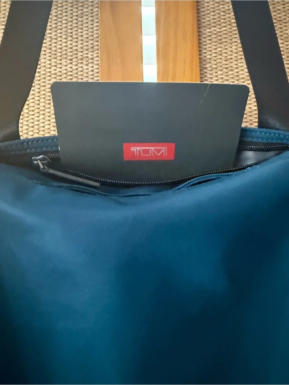 Tumi Peacock Green Travel Bag with Adjustable Straps